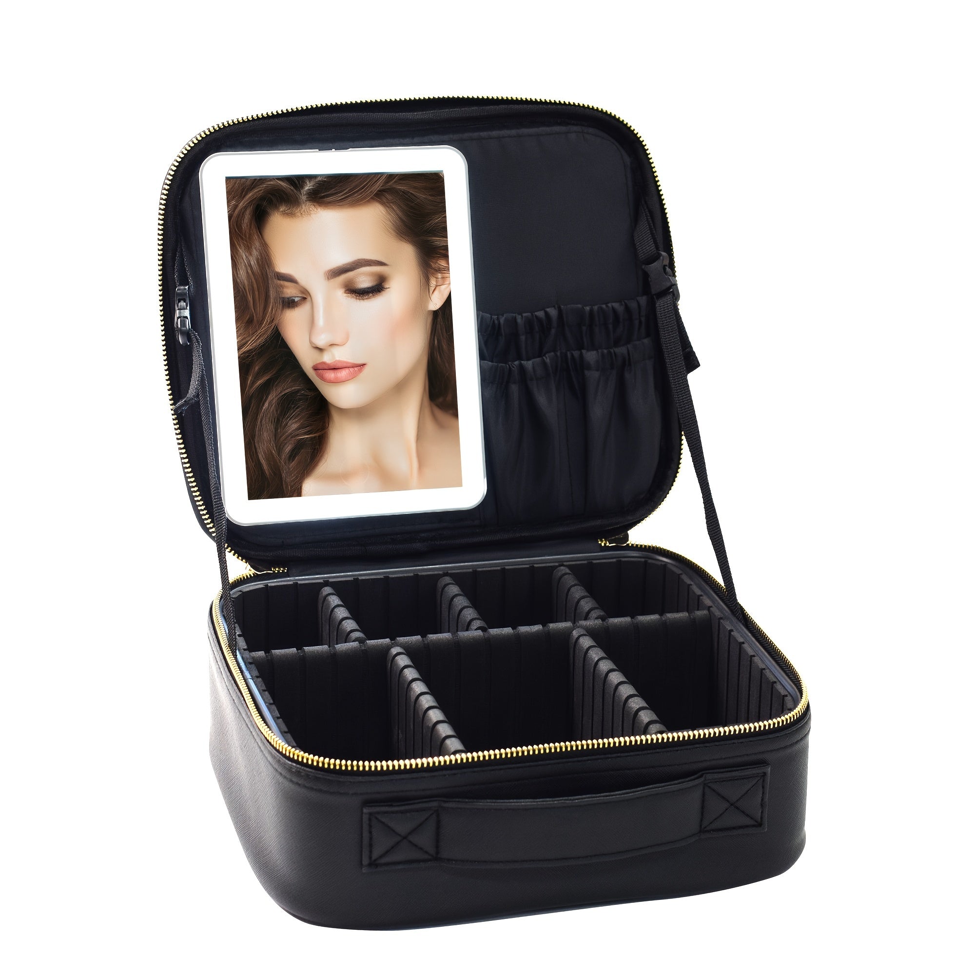 LED Makeup Bag with Large Lighted Mirror and Organizer