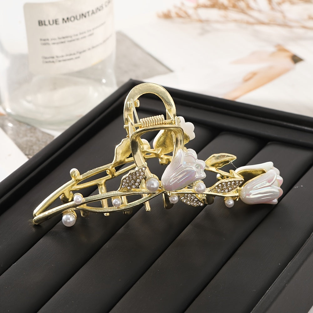 Flower Metal Golden Hair Claw Clip Non Slip Strong Hold Grip Hair Jaw Clip