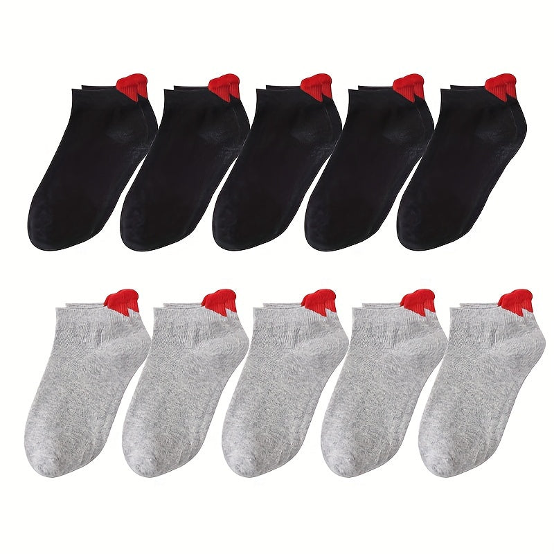 Heart Print Short Socks x10 for Women