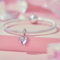 PANPOKI 925 Silver Pink Crystal Heart Pendant, DIY Fine Jewelry