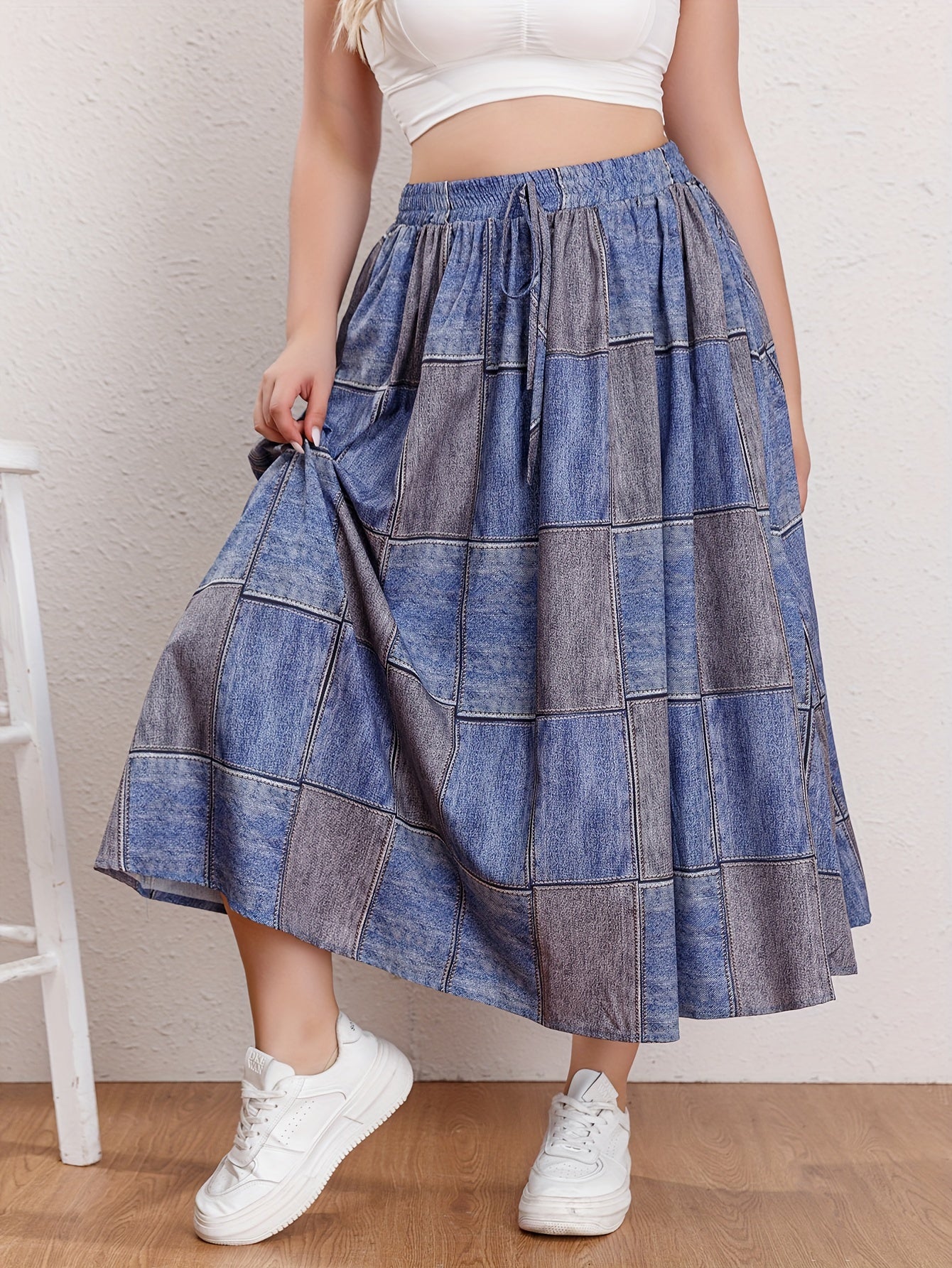  Colorblock Drawstring Maxi Skirt
