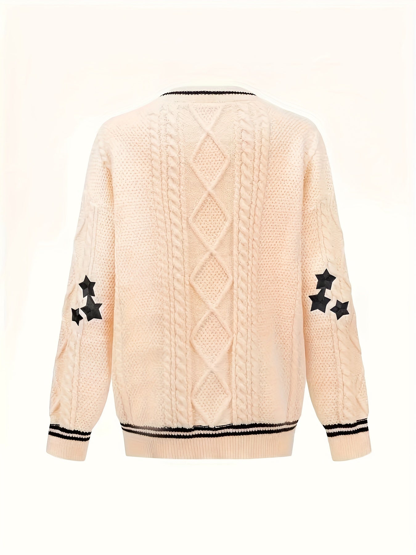 Women's Plus Star Print Cable Button Cardigan