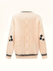 Women's Plus Star Print Cable Button Cardigan
