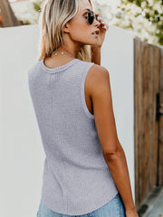 Waffle Knit Crew Neck Tank Top for Summer
