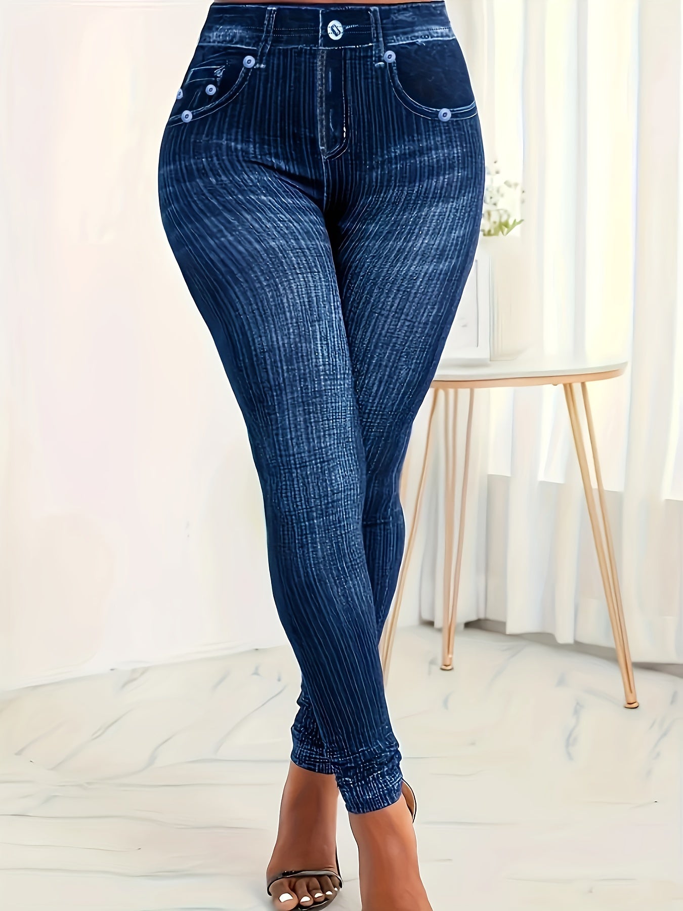 Stretch Faux Denim Yoga Pants for Women - Ideal for Running Sports