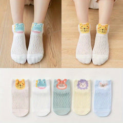 5 Pairs Baby Girls Kids Mesh Breathable Cartoon Socks