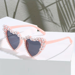 Y2K Faux Pearl Heart Sunglasses for Women Party Decorative Sun Shades Glasses