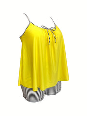  Vacay Tankini Set Women's Plus Stripe Print Crew Neck