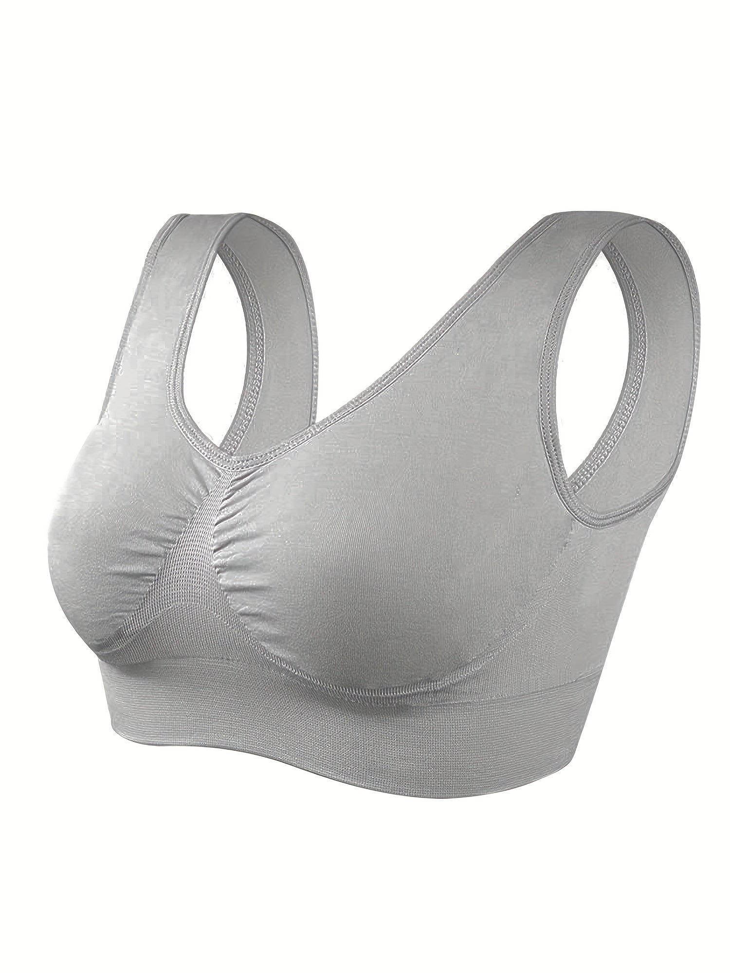  Sports Bra Women's Plus Solid Round Neck Full Coverage Seamless Medium