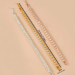 Braided Leaf Charm Crystal Wedding Bracelet for Women