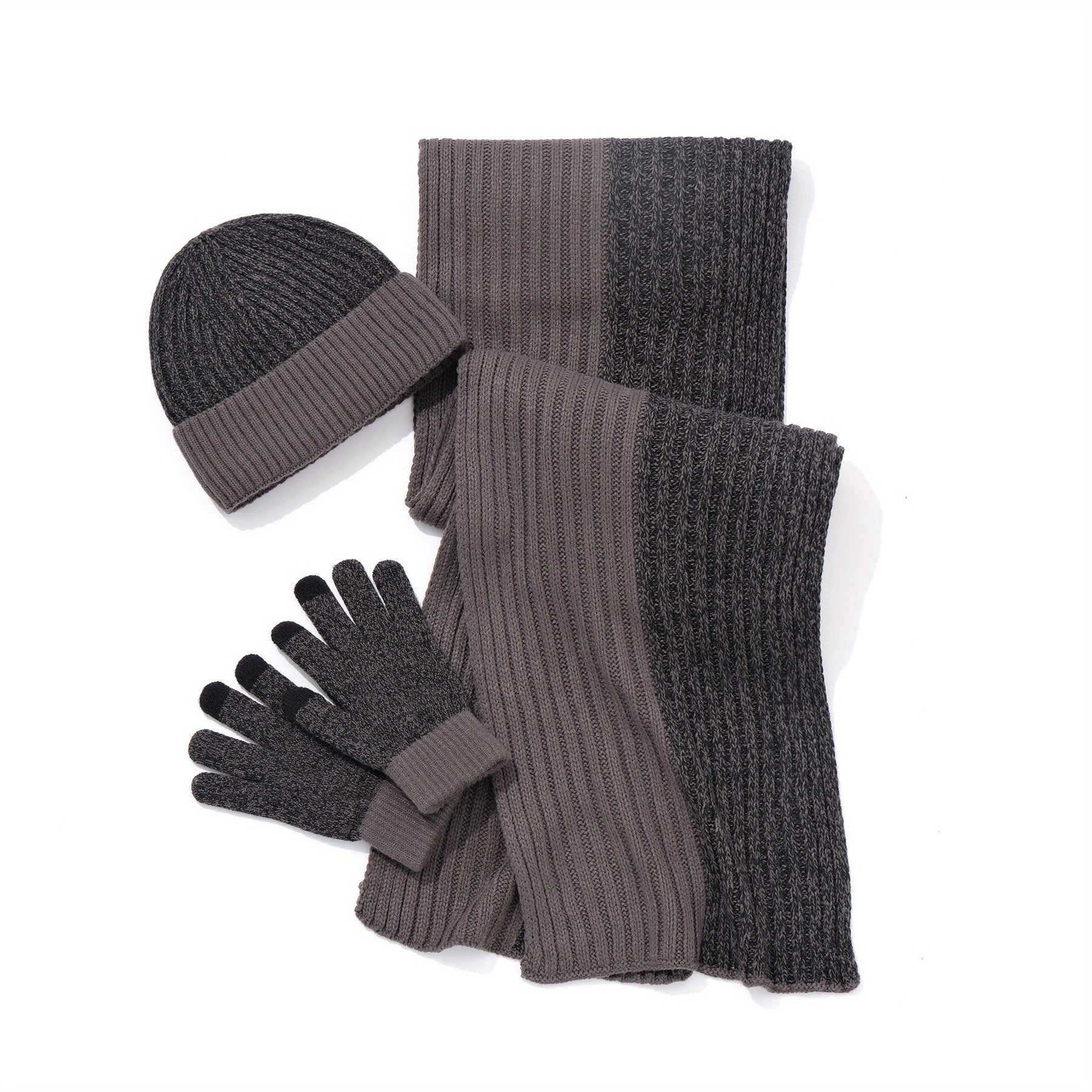 Jacquard Touch Screen Gloves Beanie Hat Scarf Set