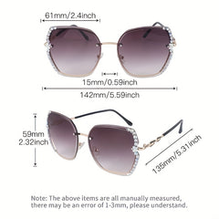 Oversized Rhinestone Sunglasses Gradient Lens Chain Temple UV400