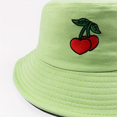 Cherry Embroidery Bucket Hat Casual Sunscreen Fisherman Cap