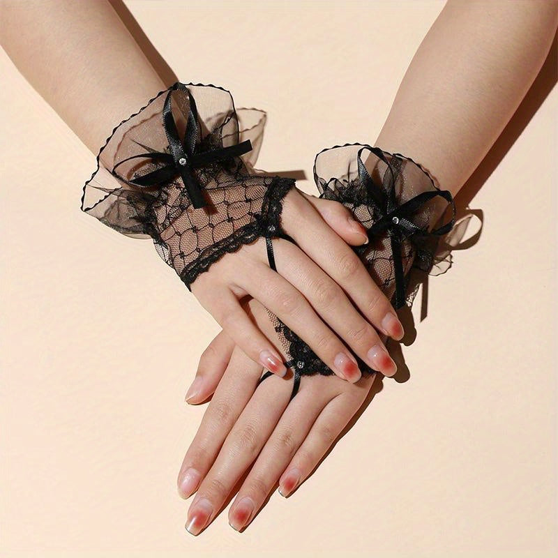 Short Lace Bow Half Finger Gloves Bridal Wedding Accessories