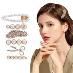 6pcs Faux Pearls Hair Clips Bling Hair Pins Headwear For Girls