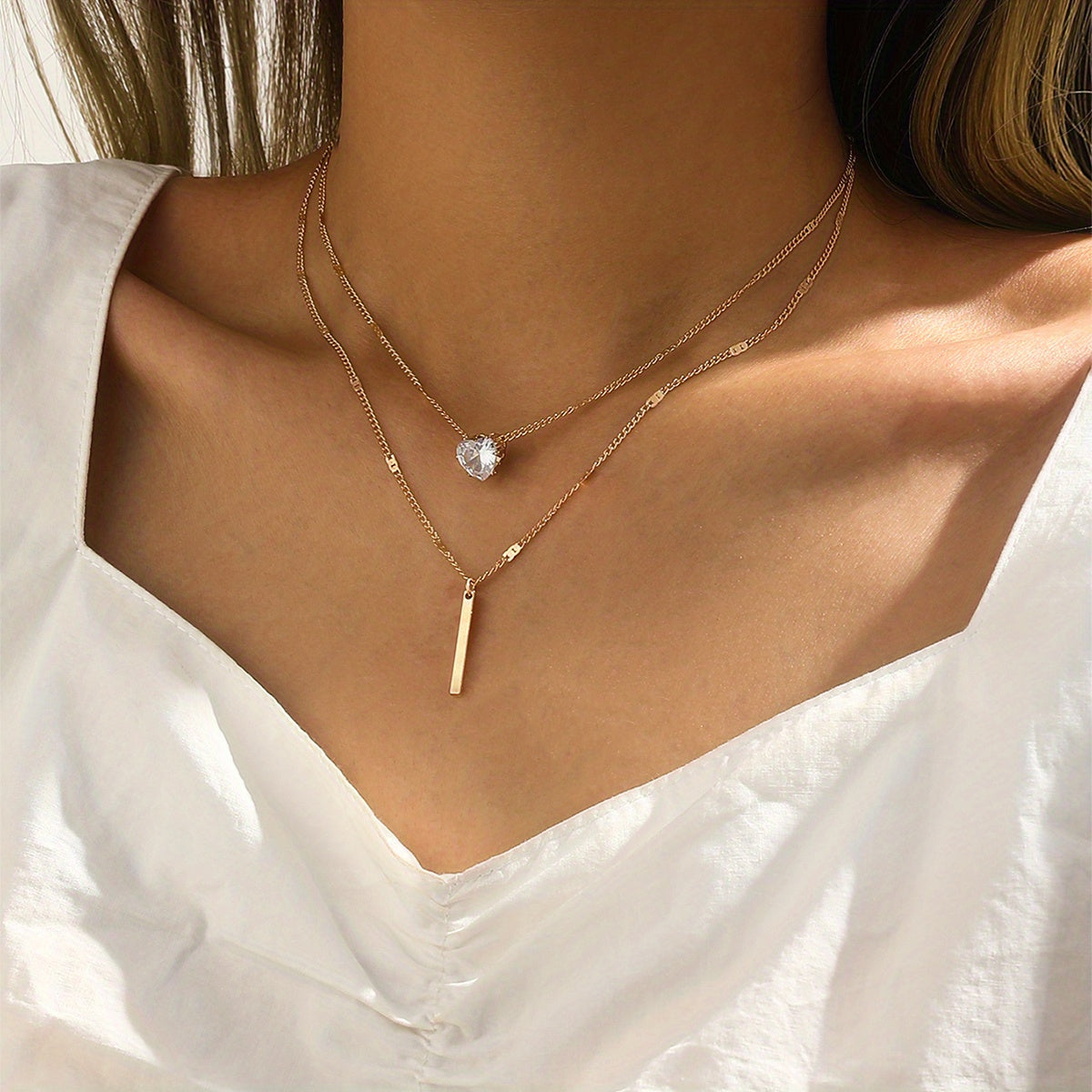 Double Layer Water Drop Shape Rhinestone Tassel Necklace Set