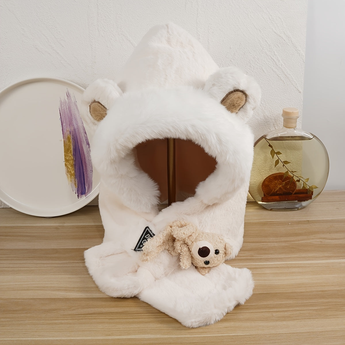 2pcs Winter Cashmere Scarf Hat with Animal Ears for Girls