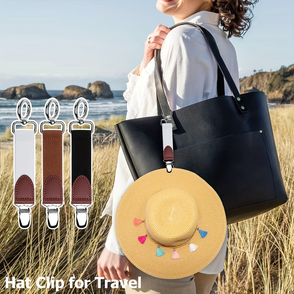 PU Leather Hat Clip Portable Travel Straw Hat Accessory