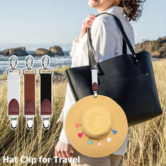 PU Leather Hat Clip Portable Travel Straw Hat Accessory