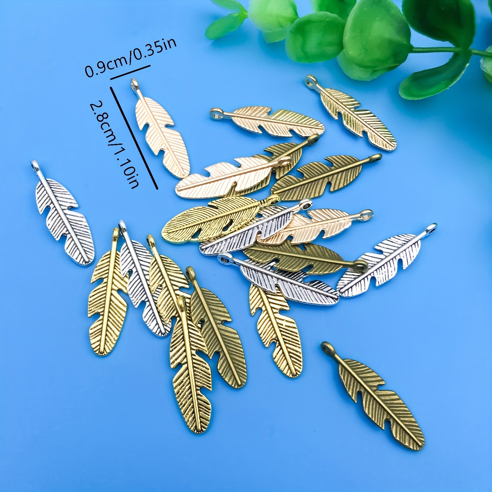 20pcs Zinc Alloy Feather Shape Charms Pendants for DIY Bracelet Necklace