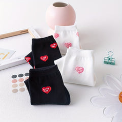 4 Pairs Heart Print Socks Comfy & Breathable Women's Stockings