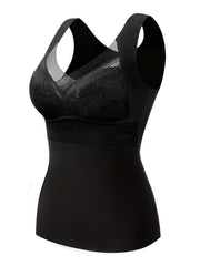 3pcs Lace Thermal Underwear V Neck Sleeveless Top Women's Lingerie