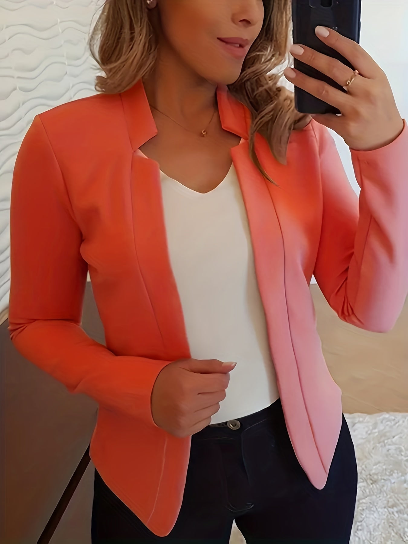  Blazer Women's Plus Solid Split Lapel Collar Open Front
