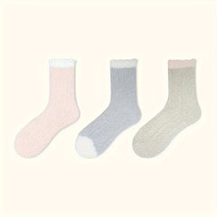 3-Pack Colorblock Fuzzy Socks Warm Mid Tube Stockings