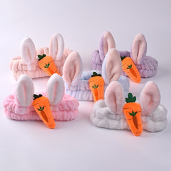 Carrot Rabbit Ear Makeup Headband For Women Girls Face Washing Hairband