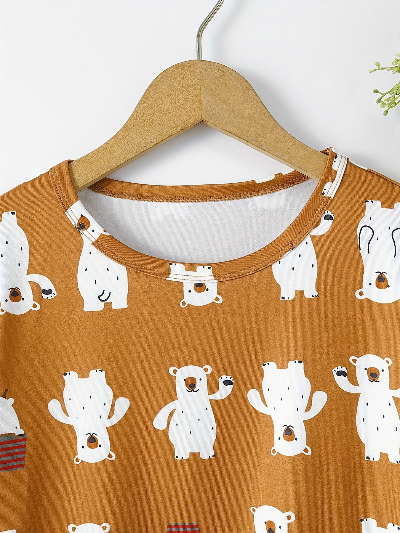 Boys Bear Print Pajama Set Tee Top & Pants Kids Loungewear 2pcs Set