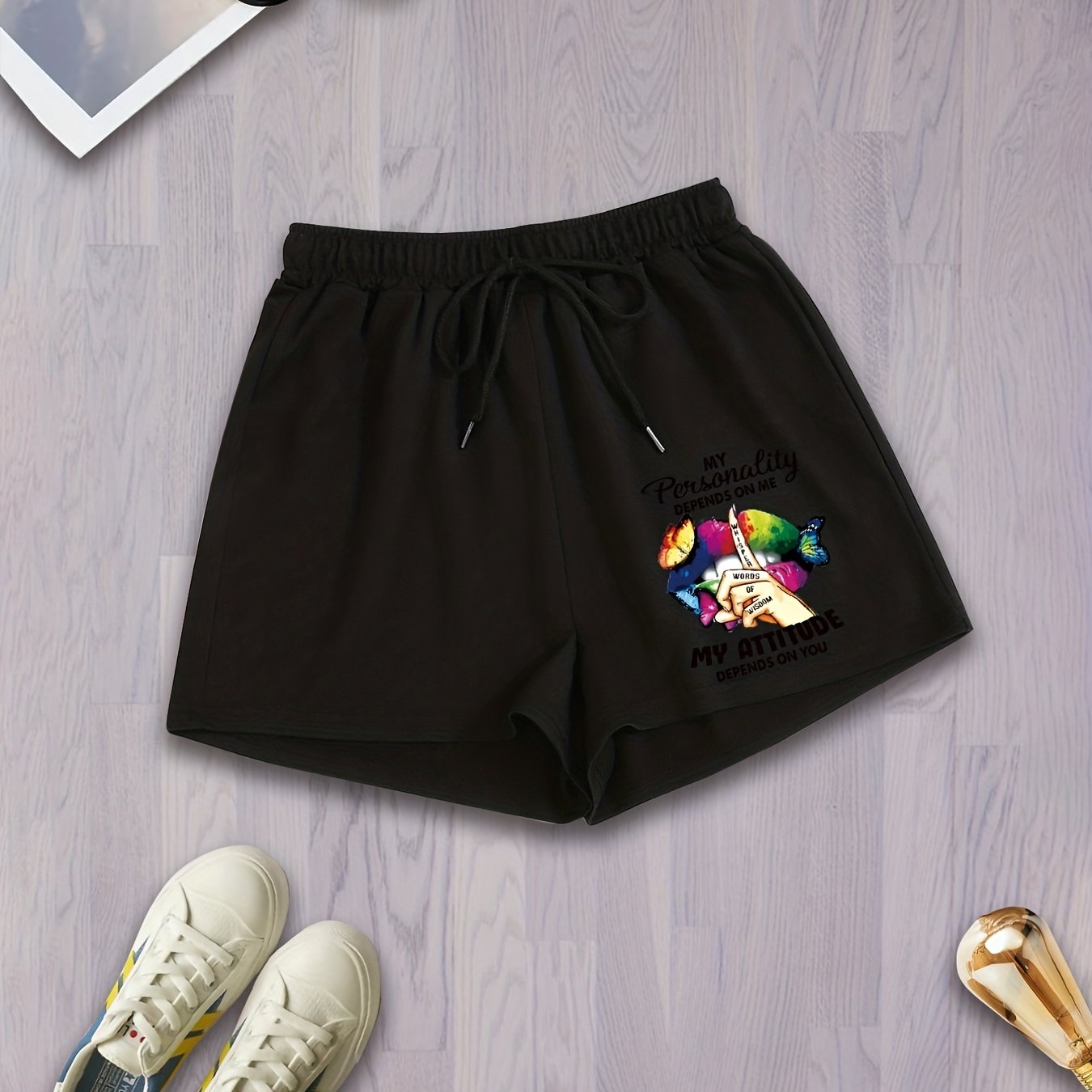  Gradient Lips Print Drawstring Comfort Shorts