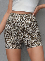  Leopard Print High Rise Stretch Skinny Shorts