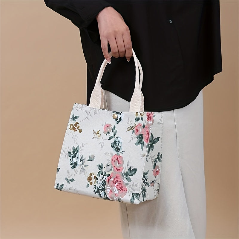 Flower Printed Canvas Tote Bag Lightweight Satchel Bag