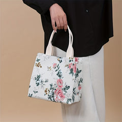 Flower Printed Canvas Tote Bag Lightweight Satchel Bag