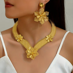 3pcs Exaggerated Jewelry Set 18k Plated Flower African Bride's Wedding Jewelry