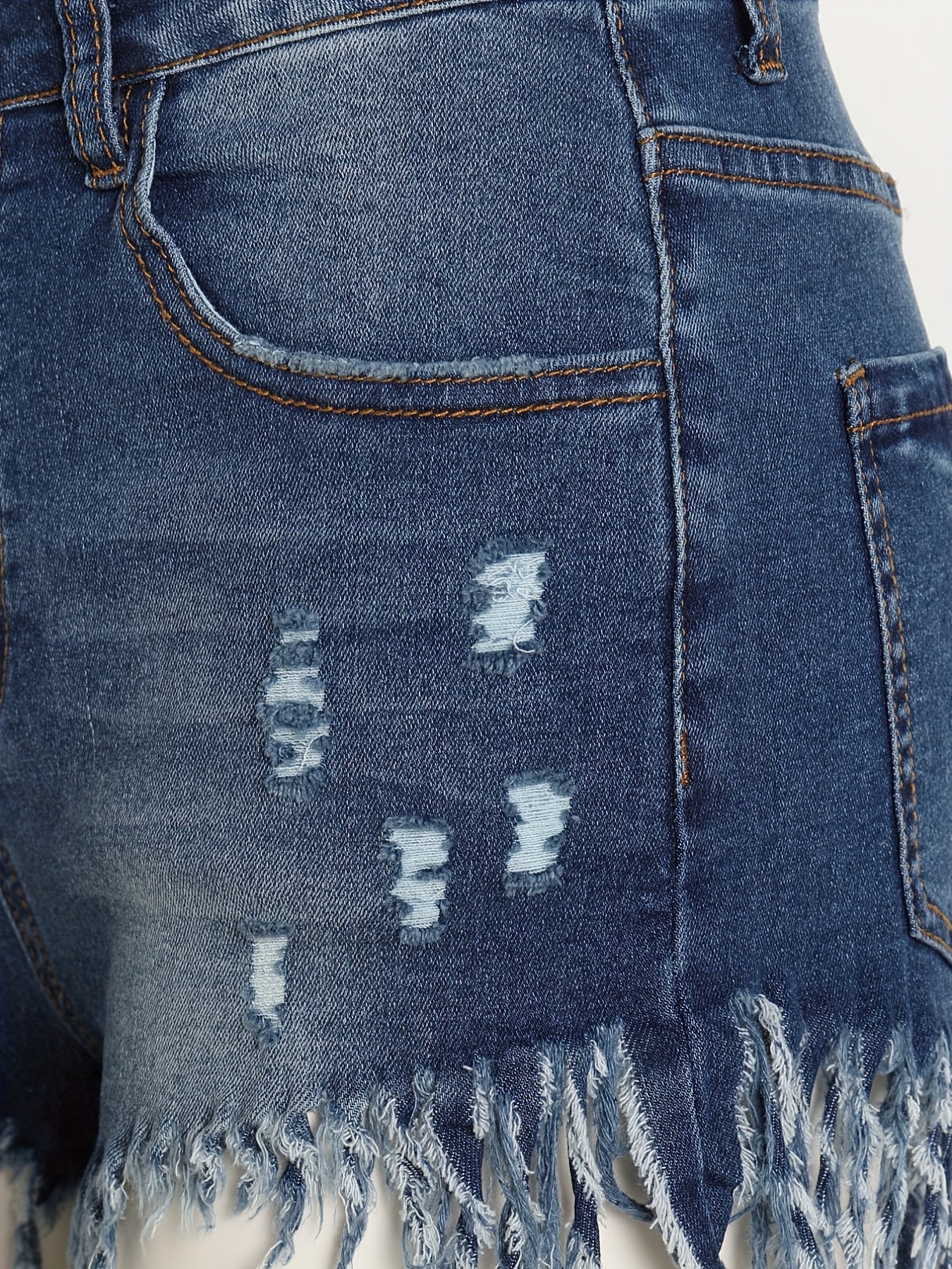  Sexy Denim Shorts Women's Plus Ripped Fringe Trim Denim Shorts