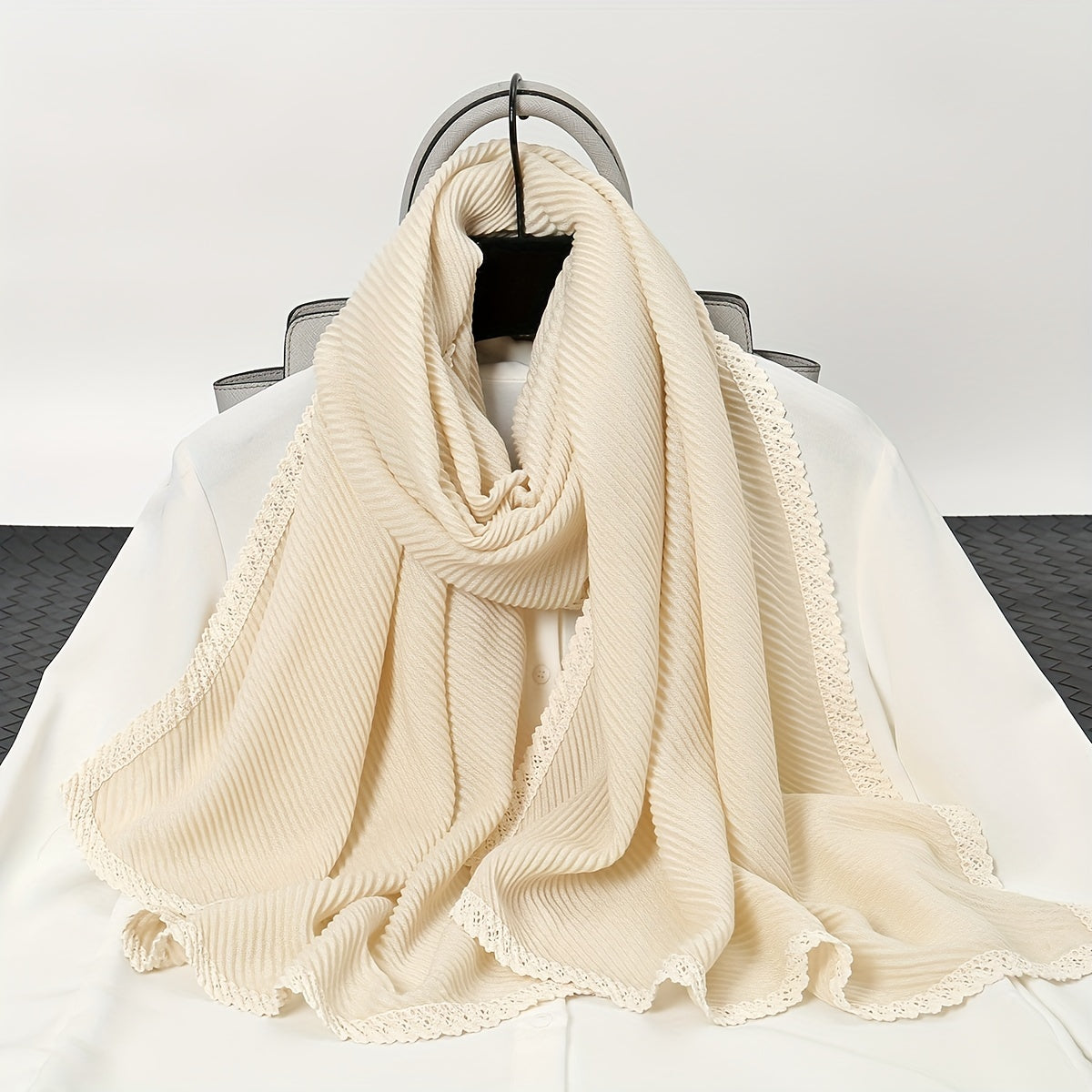Solid Crinkle Striped Shawl Soft Warm Scarf
