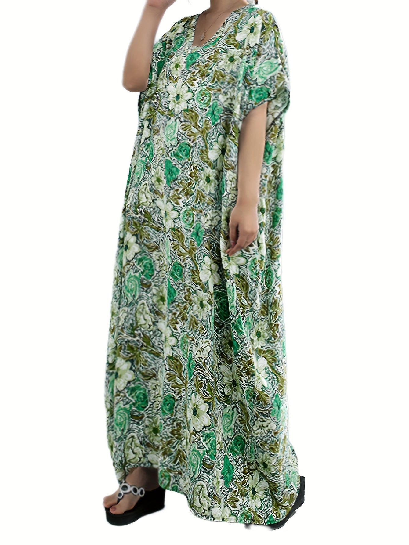  Floral Print Tank Dress V Neck Sleeveless Casual with Pockets