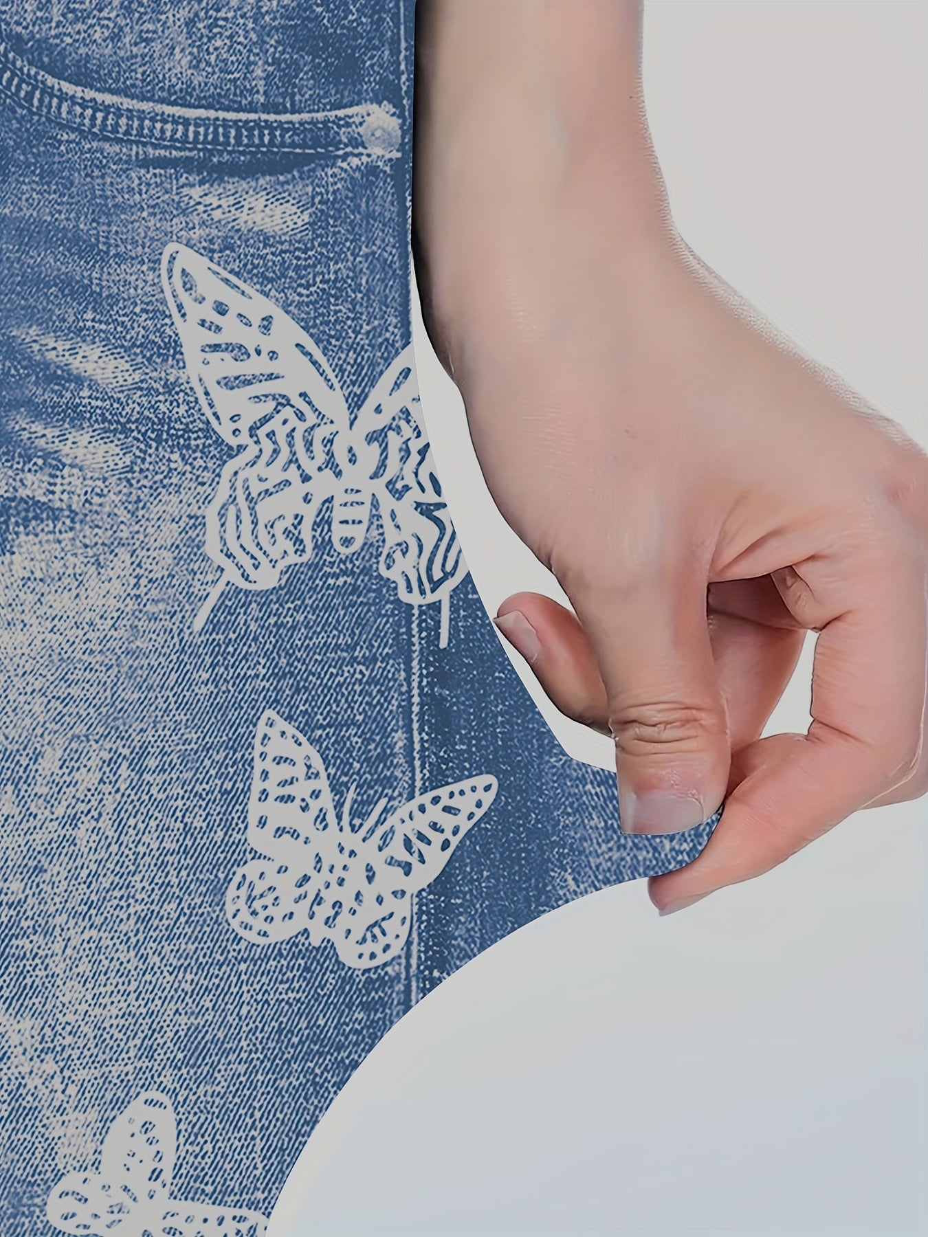 Denim Print Skinny Leggings Casual Every Stretchy Leggings Women's Clothing