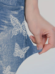 Denim Print Skinny Leggings Casual Every Stretchy Leggings Women's Clothing