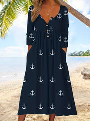 Women's Plus Anchor Print Maxi Dress With Pockets