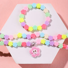 Colorful Acrylic Flower Necklace and Bracelet Jewelry Set