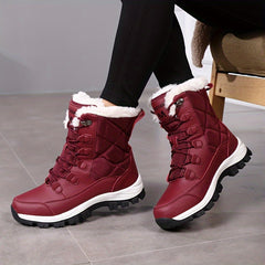 Women's Plush Lined Snow Boots Waterproof Thermal Lace Up Winter Outdoor Shoes