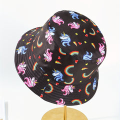 Unicorn Print Bucket Hat Reversible Fisherman Cap