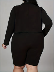  Solid Lapel Collar Blazer & Belted Pants Suit Set