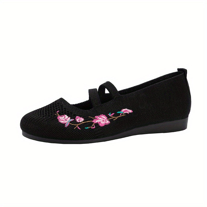 Women's Floral Embroidered Slip-On Flat Shoes Soft Sole Casual Walking Flats