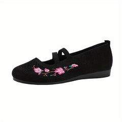Women's Floral Embroidered Slip-On Flat Shoes Soft Sole Casual Walking Flats