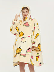  Halloween Lounge Robe Watermelon Pumpkin Print Hooded Flannel Blanket