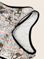  Pop Art Print Racer Back Sporty Bra