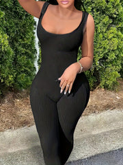 Solid Scoop Neck Bodycon Jumpsuit